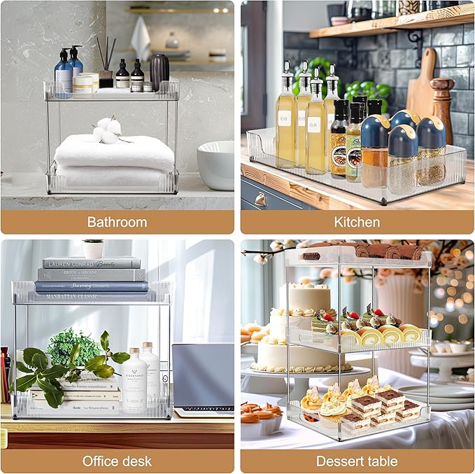 Goderewild 3 Tier Bathroom Counter Organizer, Multi-Purpose Cosmetics Skincare Shelf, Fits A4 Size Makeup Organizer for Offic