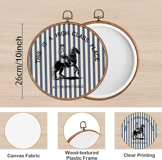 KSDUT Western Cowboy Wall Art Decor - Blue Stripe Preppy Trendy Southwestern Wall Art Canvas Frame Hanging Prints, Foyer Entr