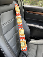 Crochet Sunflower Car Steering Wheel Covers Orange Universal 14-15 inch for Women/Men (Wheel Covers+2belt Covers+2Car Coasters+Strawberry)