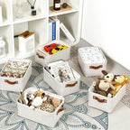 HNZIGE Fabric Storage Baskets for Organizing Small Storage Baskets for Shelf,6 Pack Shelf Baskets for Storage with Leather Ha