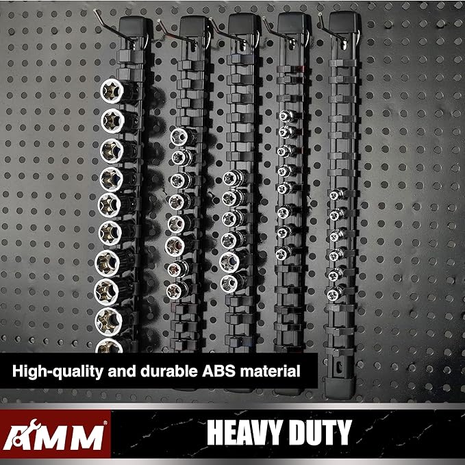 AMM 6-Piece Socket Organizer，3/8 inch Drive ABS Tools-Socket Holder，Heavy Duty Socket Racks，Premium Quality Socket Clip Rail 
