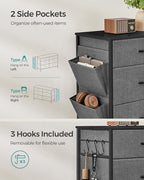 SONGMICS 6-Drawer Dresser for Bedroom, Chest of Drawers with Side Pockets, Drawer Dividers, Fabric Storage Organizer for Clos