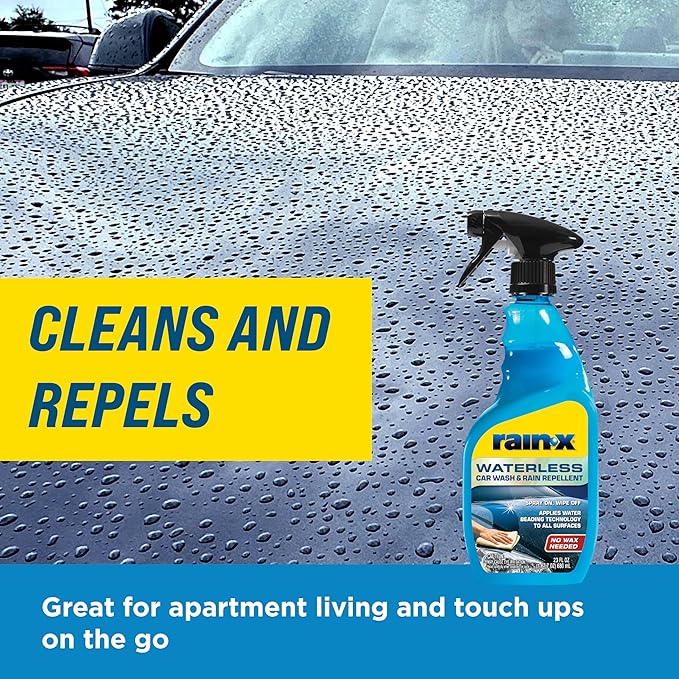 Rain-X 620143 Waterless Car Wash and Rain Repellent, 23 fl. oz. Rinseless Cleaner Spray for a Spot Free Finish, Perfect for Q