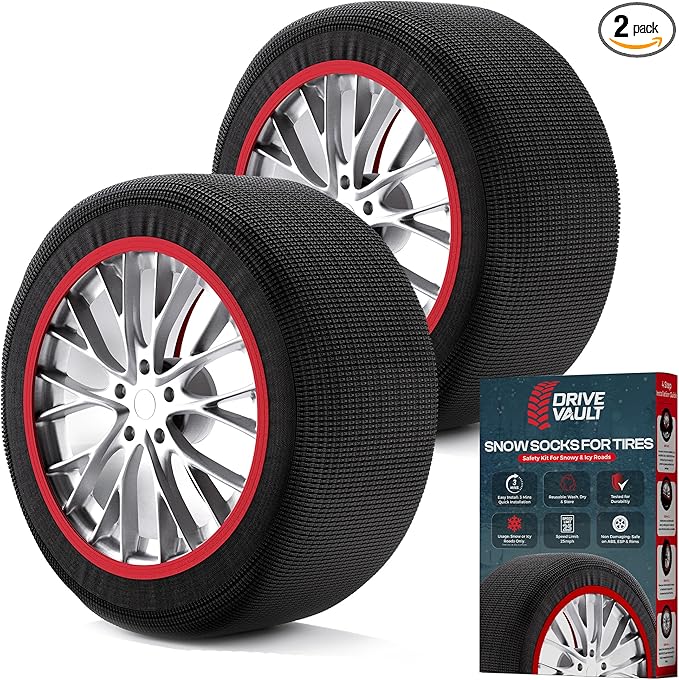 Snow Socks for Tires | Alternative for Tire Snow Chains | Ultra Grip Series | Reusable Snow Traction Device for Passenger Car