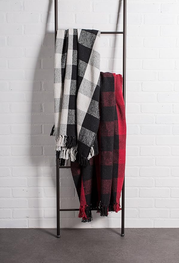 DII Buffalo Check Collection Rustic Farmhouse Throw Blanket with Tassles, 50x60, Black/White (Pack of 2)