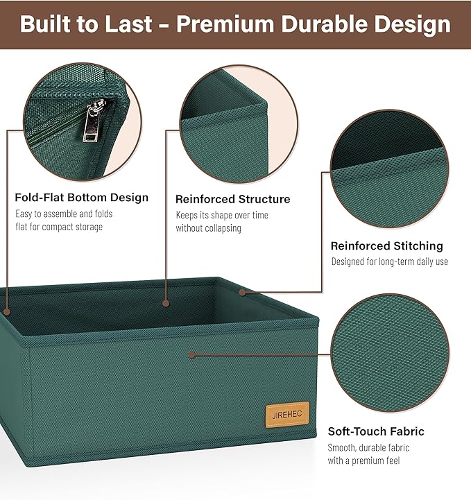 Clothes Organizer, Transform Your Drawers in Seconds - Green Set of 6 Foldable Storage Boxes with Zipper, Durable 600D Fabric