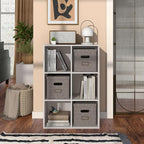 Homes: Inside + Out Apexa 6-Cube Storage Organizer Shelves, Stackable Wood Bookcase Fits Cubby Bins for Organization, Dorm Te