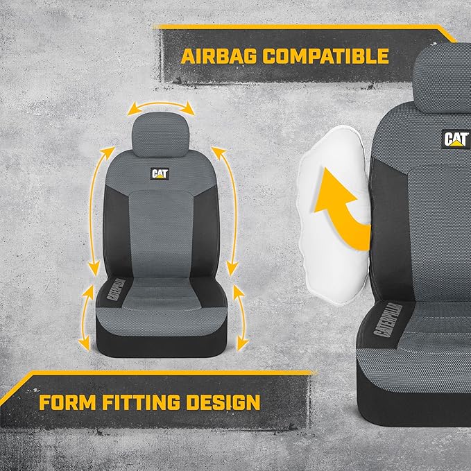 Cat MeshFlex Automotive Seat Covers for Cars Trucks and SUVs – Gray Car Seat Covers for Front Seats, Truck Seat Protectors wi