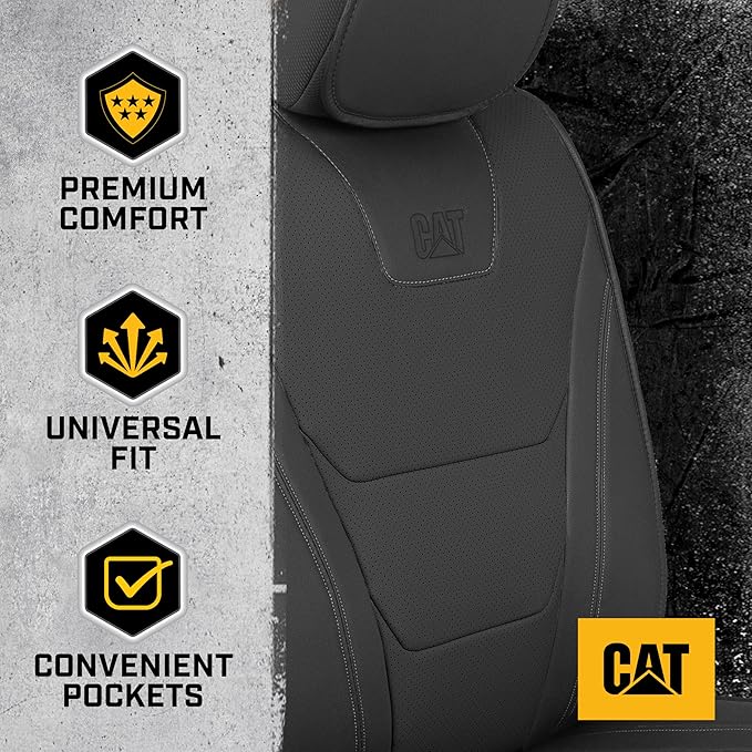 Cat® Edge Deluxe Car Seat Covers for Front Seats - Premium Black Faux Leather Seat Covers for Cars with Universal Fit, Rugged