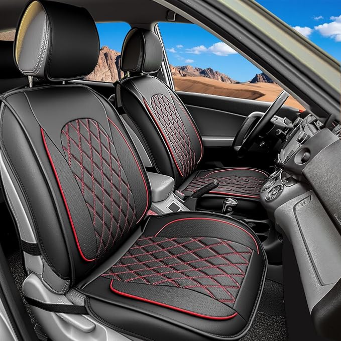 LINGVIDO Car Seat Covers Full Set (5 Seats) - Premium Perforated Nappa Leather, Waterproof Shield, Omni-Adapt Fit SUVs Sedans