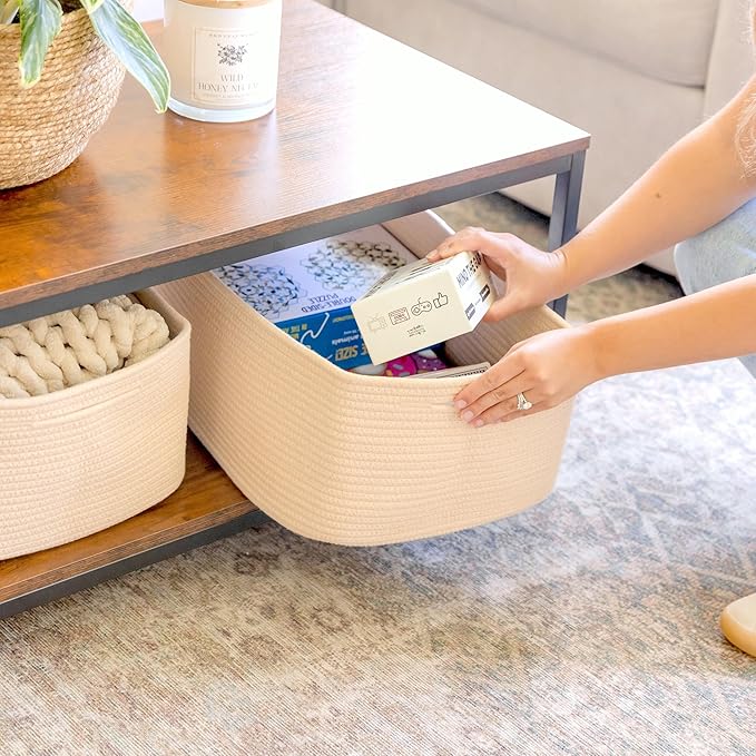 NaturalCozy Storage Baskets 16.8”x13”x7.6” Cotton Rope Woven Baskets for Organizing 3-Pack | Toy Storage Bins | Basket for Sh
