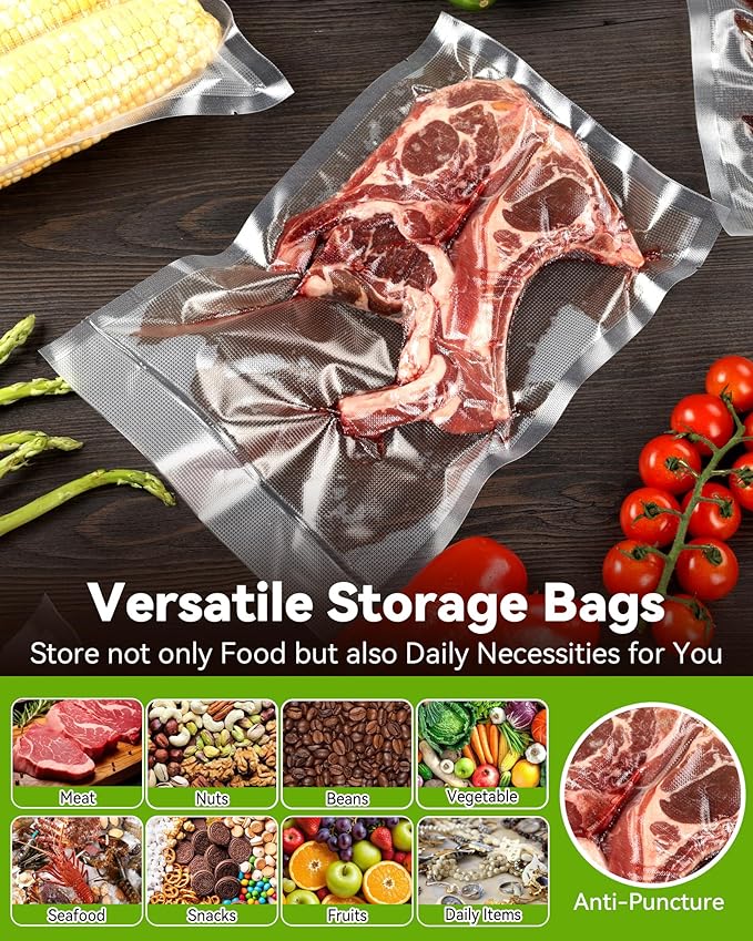 AENTGIU 300-Count Food Vacuum Sealer Bags 8 x 12 inch, Thick BPA-Free Sous Vide Bags Compatible with Most Vac Machines, Food 