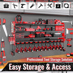 Large Power Tool Organizer Wall Mount-12 Drill Holder, Metal Heavy Duty Garage Tool Storage Shelves with Screwdriver Plier Ho