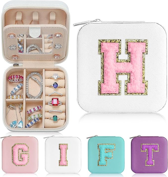 Parima Jewelry Case for Women Girls, H Initial Jewelry Boxes | Small Jewelry Box | Jewelry Cases for Her | Travel Gifts for W