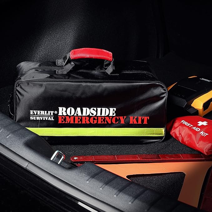 Everlit Survival Car Emergency Kit, Roadside Safety Tool Kit with Gloves,Digital Auto Air Compressor Tire Inflator, First Aid