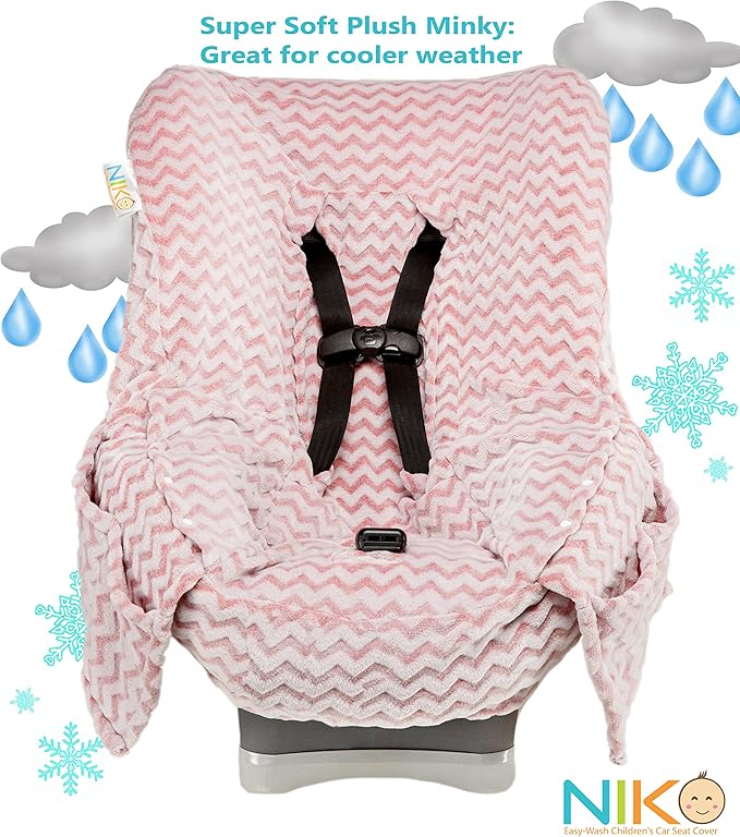 Niko Easy-Wash Children's Car Seat Cover & Liner - Minky - Pink Chevron - Perfect for Winter - Fits Most Toddler Car Seats - 