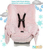 Niko Easy-Wash Children's Car Seat Cover & Liner - Minky - Pink Chevron - Perfect for Winter - Fits Most Toddler Car Seats - 
