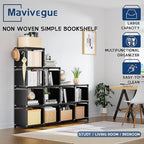 Mavivegue Book Shelf, 12 Cube Storage Organizer, DIY Bookcase, Metal Bookshelf,Tall Book case for Bedroom, Living Room,Office