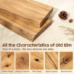 fuqing Live Edge Floating Shelves for Wall 20 inch, 8 Inch Deep Solid Elm Wood Floating Wall Shelves - Rustic Wooden Shelves 