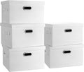 Graciadeco Medium 15" 21 Quart Collapsible Stackable Storage Bins with Lids, 5 Packs White Foldable Fabric Closet Storage Box