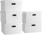Graciadeco Medium 15" 21 Quart Collapsible Stackable Storage Bins with Lids, 5 Packs White Foldable Fabric Closet Storage Box