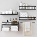 Black Wood Floating Shelves Wall Mounted - 3+1 Tier Rustic Bathroom Wall Shelves Over Toilet with Wire Storage Basket and Tow