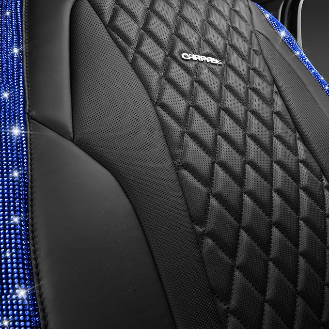 CAR PASS Nappa Leather seat Covers Bling Diamond Car Seat Covers Full Set Universal Cushioned, Waterproof Heavy-Duty Anti-Sli