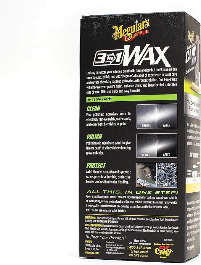 Meguiar's 3-in-1 Wax, Advanced Cleaner Wax that Blends Defect and Scratch Removal with Car Polishing, Keep Your Car Care Simple With an All in One Product, 16 Oz