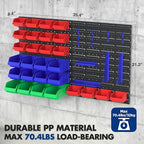 WORKPRO Pegboard Organizer Wall Mounted, 44PC Tool Storage Rack with Bins and Hooks, Peg Board Wall Organizer for Garage Orga
