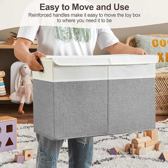 Large Toy Storage Box with Lid, Collapsible Toys Storage Organizer Bins with Dividers and Handles, Storage Chest Bin for Kids