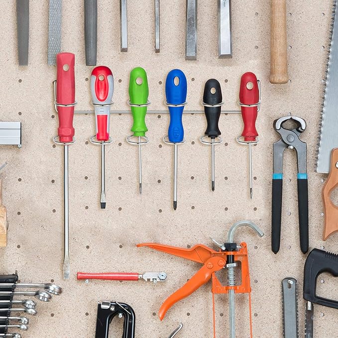 Ripeng 8 Pieces Pegboard Screwdriver Holders Peg Board Organizer Accessories Multi Ring Tool Holders Six Tool Organizer Racks