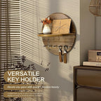 Rebee Vision Round Acacia Wood Key Holder Wall Mount for Home Decor - Decorative Key Holder for Wall with Entryway Shelf & 11
