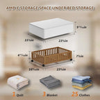 Under Bed Storage Containers with Wheels, 2 Pack Bamboo Under the Bed Shoe Storage Bins, Wood Rolling Underbed Drawers Organi