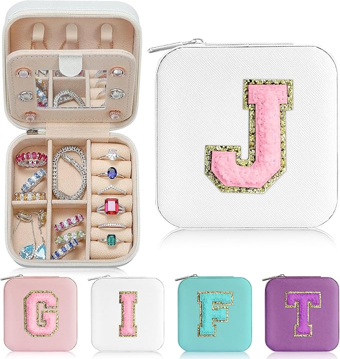 Parima Travel Jewelry Organizer Box for Girls & Women | Personalized Jewelry Boxes | Necklace, Earring & Ring Box - Letter J,