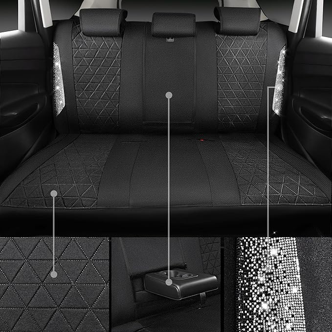 CAR PASS Oxford Bling Diamond Car Seat Covers Full Set Interior Sets, Waterproof Shining Glitter Sparkly Crystal Universal Ar