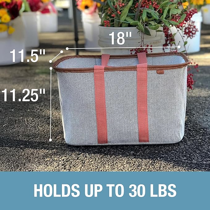 CleverMade Collapsible LUXE Tote - Reusable Grocery Shopping Storage Bag Organizer w/Handles Reinforced Bottom