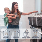 CleverMade Collapsible Laundry Tote 2-Pack (50L) – Foldable Carry-All Storage Bin for Laundry, Car Trunk, RV, Dorm & Home Org