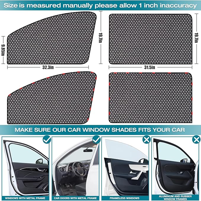 ZATOOTO Car Window Shades, Car Window Covers Baby Breathable Mesh UV Heat Protection Universal Fit for Most Vehicles Easy Magnetic Installation Perfect for Camping Travel Napping