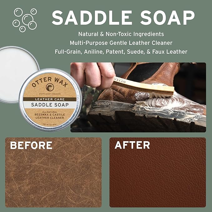 Otter Wax Leather Care Kit | 100% All-Natural Leather Care Products | Made In The USA | Includes Saddle Soap & Leather Salve 
