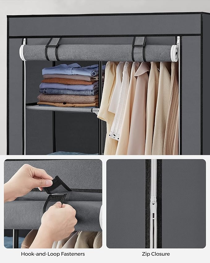 SONGMICS Portable Closet, Fabric Wardrobe, Clothes Rack with Shelves, Pockets, Large Capacity, 1 Hanging Rod, 34.6 x 17.7 x 6