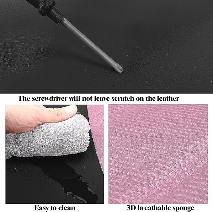 Leather 3D Foam Back Support Pink Car Seat Covers Full Set, Air Mesh Automotive Seat Covers, All Season Car Seat Cover Fit Au