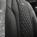 CAR PASS Bling Leather Car Seat Covers & Black Nappa Leather Calfskin Seat Cushioned Protector, Waterproof Anti-Slip Universa