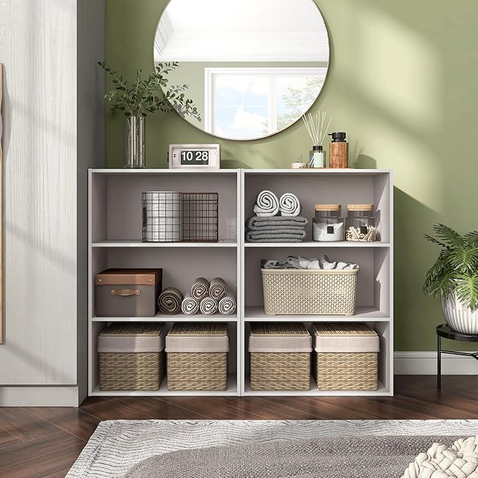 Homes: Inside + Out Apexa 3-Tier Cube Storage Organizer Shelves, Stackable Wood Bookcase Fits Cubby Bins for Organization, Do
