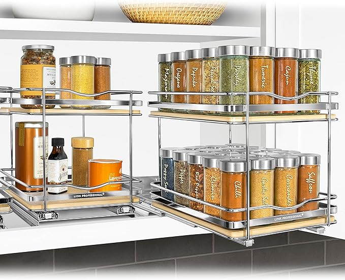 LYNK PROFESSIONAL® Élite™ Pull Out Spice Organization for Cabinets - 8-3/8 inch Wide – Spice Rack for Inside Cabinets – Wood/