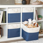 OrganiHaus 13x13 Cube Storage Bins 4 Pack, Foldable Cube Storage Organizer w/ Rope Handles, Collapsible Fabric Bins for Toys,