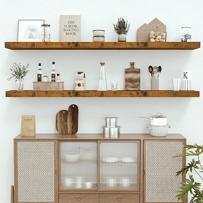 Vivelove 12 Inch Deep Floating Shelves 72 inch Long, 72 x 12 Wide Wall Shelves with Invisible Brackets, for Bedroom Bathroom 