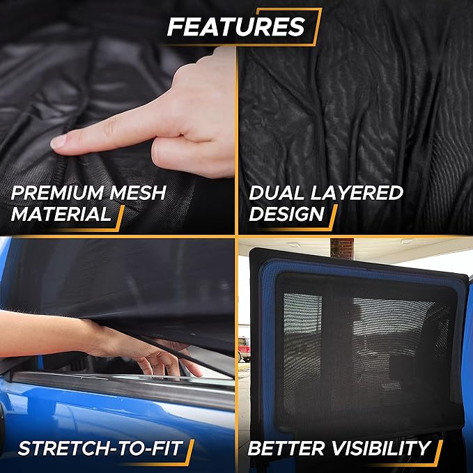 EcoNour Front Window Shade for Jeep Wrangler | Mesh Window Shade for Side Windows Sun Glare & UV Protection | Wrangler Sun Shades for Front Window | Adjustable Elastic Fabric Window Shade for Jeep