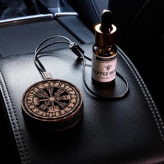 Wood Car Air Freshener — Handmade Car Air Freshener — Vegvisir Designed Fragrance Oil Diffuser in Wooden Gift Box — Aromather