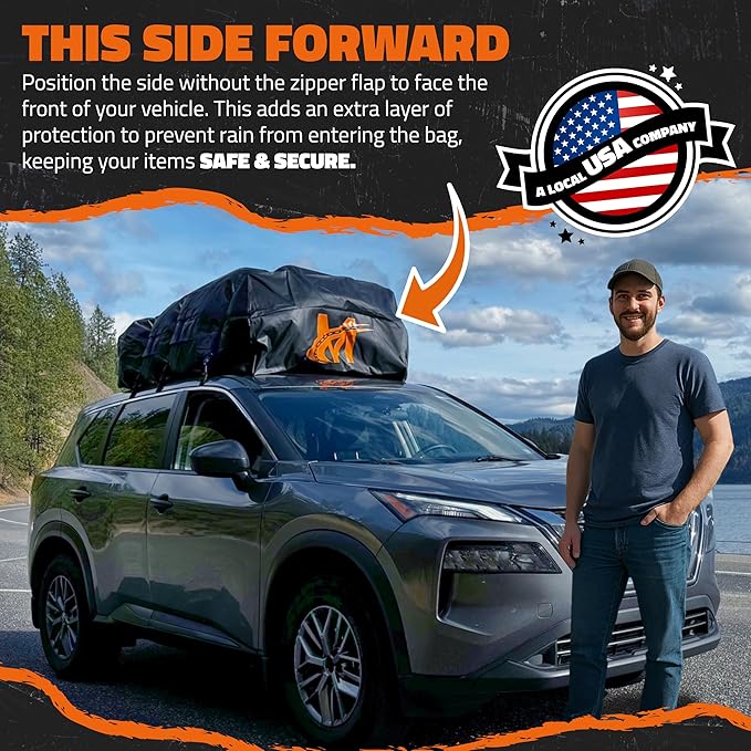 Mockins 35 Cu Ft Black Rooftop Cargo Carrier Bag | 60"x42"x24" Roof Bag Cargo Carrier for Top of Vehicle | Vehicle Soft-Shell Carriers for Car Roof Storage w/Accessories | Use with or w/o Roof Rack