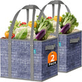 Fab totes Reusable Grocery Bags, Large Foldable Shopping Tote Bags with Reinforced Handles & Hard Bottom,2 Pack,Blue